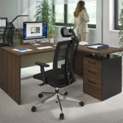 Mesa de Oficina con cajones Work Plus, ala corta, fondo 80, frontales melamina estructura mistral