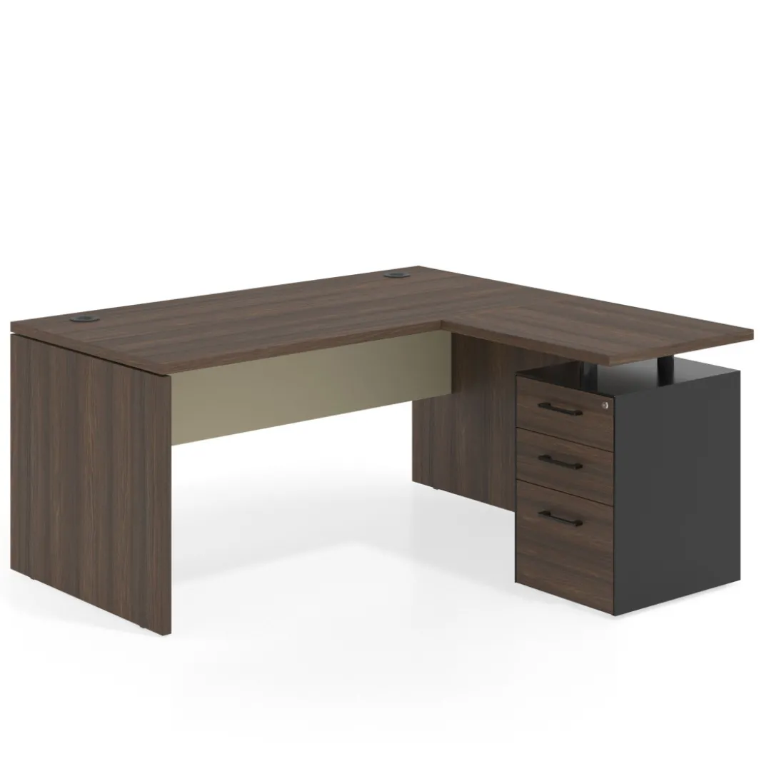 Mesa de Oficina con cajones Work Plus, ala corta, fondo 80, frontales melamina estructura mistral
