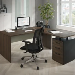 Mesa de Oficina con cajones Work Plus fondo 80, frontales melamina estructura mistral