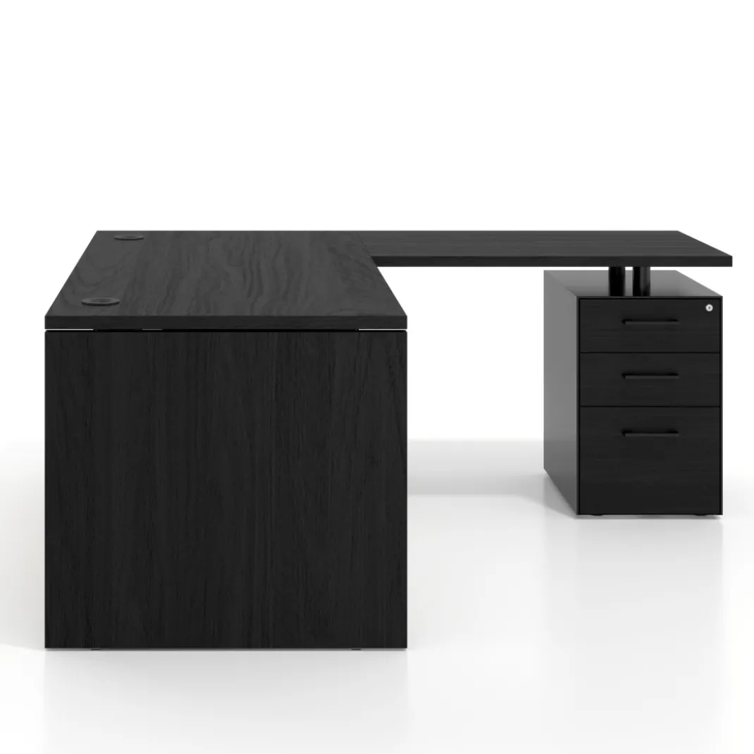 Mesa de Oficina con cajones Work Plus fondo 80, frontales melamina estructura bocamina