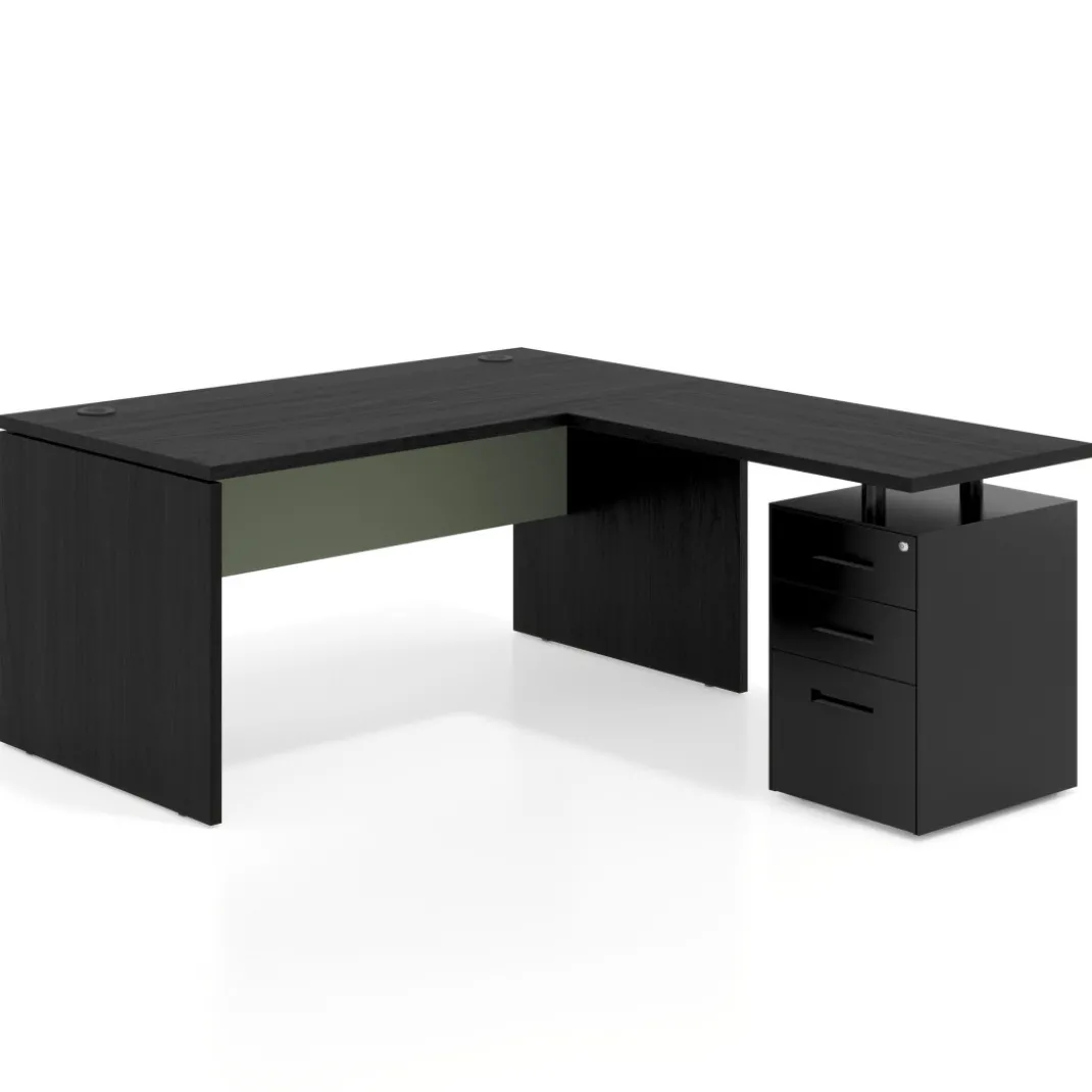 Mesa de Oficina con cajones Work Plus fondo 80, frontales de metal estructura bocamina