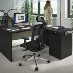 Mesa de Oficina con cajones Work Plus, ala corta, fondo 80, frontales melamina estructura bocamina