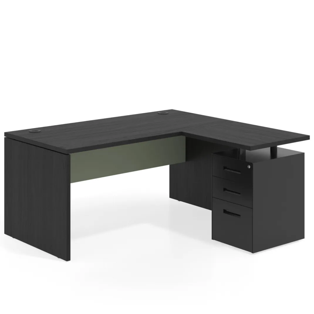 Mesa de Oficina con cajones Work Plus fondo 80, ala corta, frontales de metal estructura bocamina