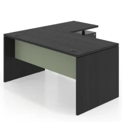 Mesa de Oficina con cajones Work Plus fondo 80, ala corta, frontales de metal estructura bocamina