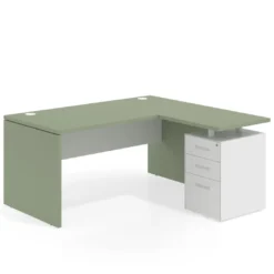 Mesa de Oficina con cajones Work Plus fondo 80, ala corta, frontales de metal diseño bicolor
