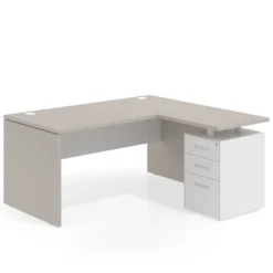 Mesa de Oficina con cajones Work Plus fondo 80, ala corta, frontales de metal diseño bicolor