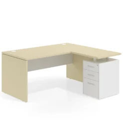 Mesa de Oficina con cajones Work Plus fondo 80, ala corta, frontales de metal diseño bicolor