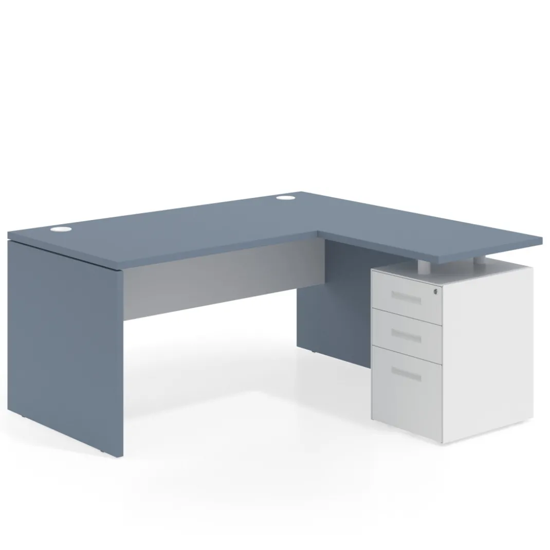 Mesa de Oficina con cajones Work Plus fondo 80, ala corta, frontales de metal diseño bicolor