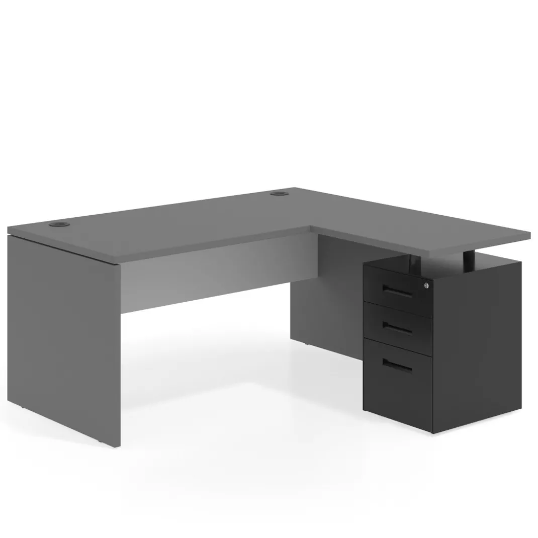 Mesa de Oficina con cajones Work Plus fondo 80, ala corta, frontales de metal diseño bicolor