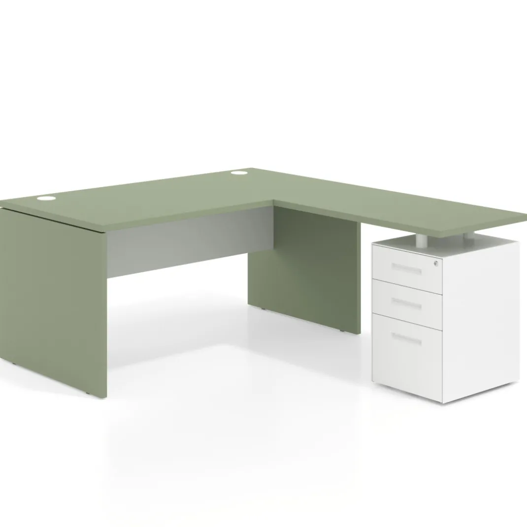 Mesa de Oficina con cajones Work Plus fondo 80, frontales de metal diseño bicolor