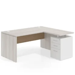 Mesa de Oficina con cajones Work Plus fondo 80, ala corta, frontales de metal diseño rayado