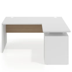 Mesa de Oficina con cajones Work Plus fondo 80, ala corta, frontales de metal diseño rayado