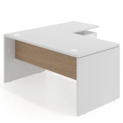 Mesa de Oficina con cajones Work Plus fondo 80, ala corta, frontales de metal diseño rayado