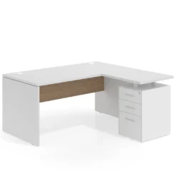 Mesa de Oficina con cajones Work Plus fondo 80, ala corta, frontales de metal diseño rayado