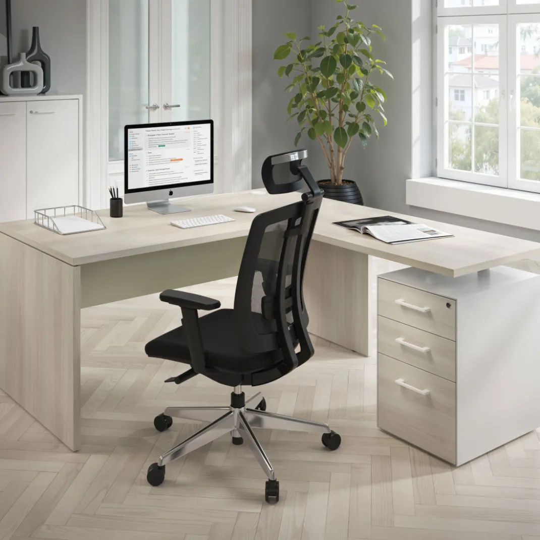 Mesa de Oficina con cajones Work Plus fondo 80, frontales melamina estructura california