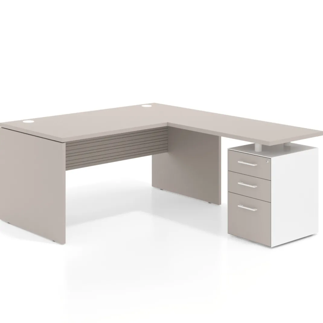 Mesa de Oficina con cajones Work Plus fondo 80, frontales melamina diseño rayado