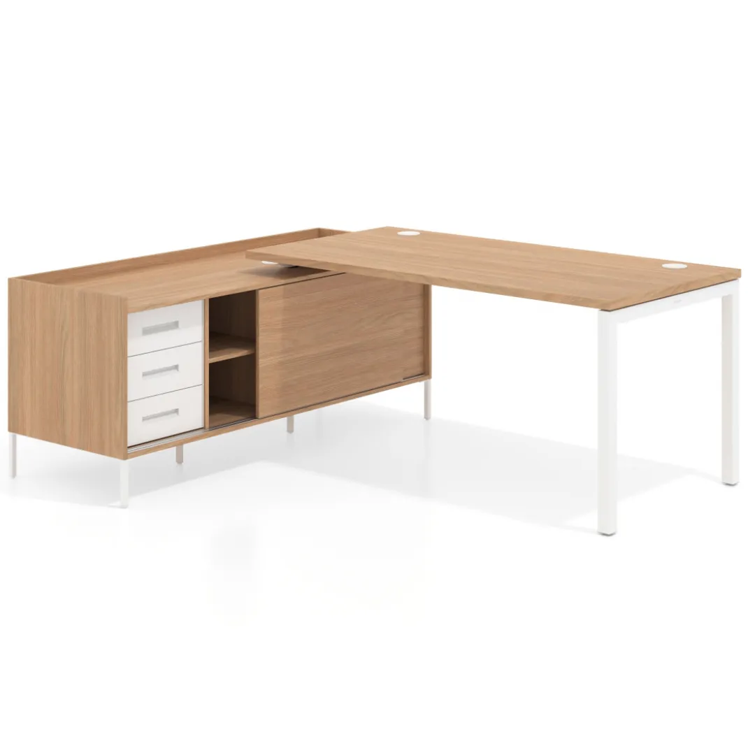 Mesa de oficina con pedestal cajonera Kube fondo 80cm estructura blanca