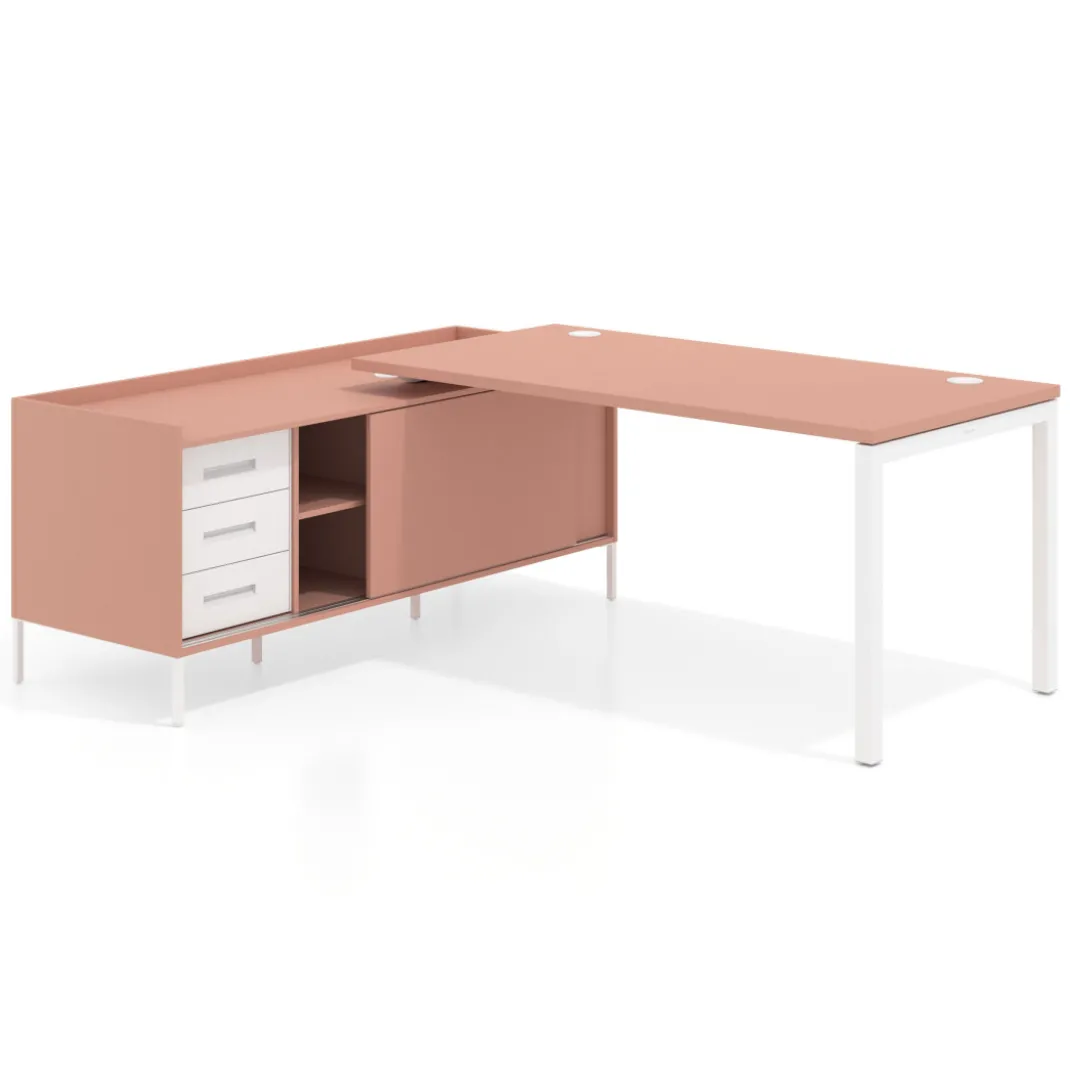 Mesa de oficina con pedestal cajonera Kube fondo 80cm estructura blanca