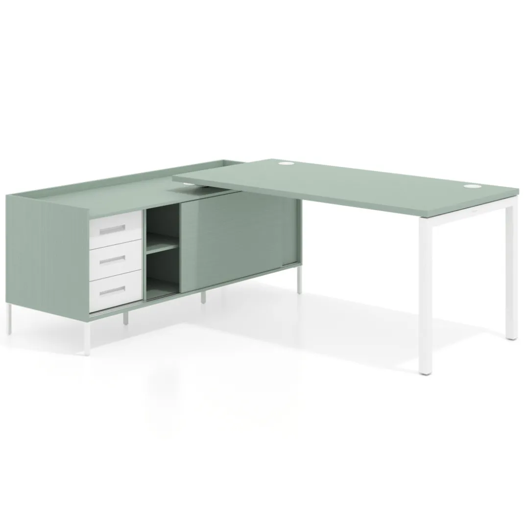 Mesa de oficina con pedestal cajonera Kube fondo 80cm estructura blanca