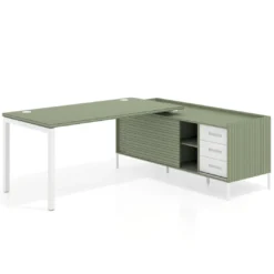Mesa de oficina con pedestal cajonera Kube fondo 80cm estructura blanca