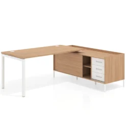 Mesa de oficina con pedestal cajonera Kube fondo 80cm estructura blanca