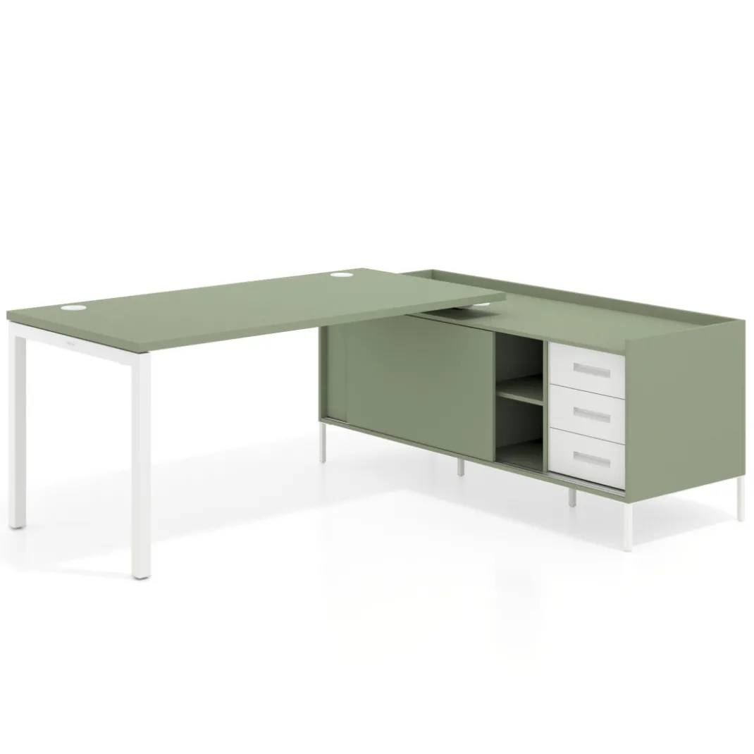 Mesa de oficina con pedestal cajonera Kube fondo 80cm estructura blanca