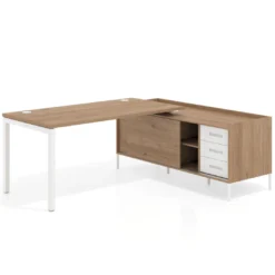 Mesa de oficina con pedestal cajonera Kube fondo 80cm estructura blanca