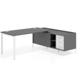 Mesa de oficina con pedestal cajonera Kube fondo 80cm estructura blanca