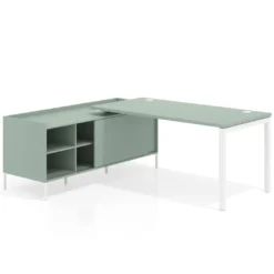 Mesa de oficina con pedestal estantes Kube fondo 80cm estructura blanca
