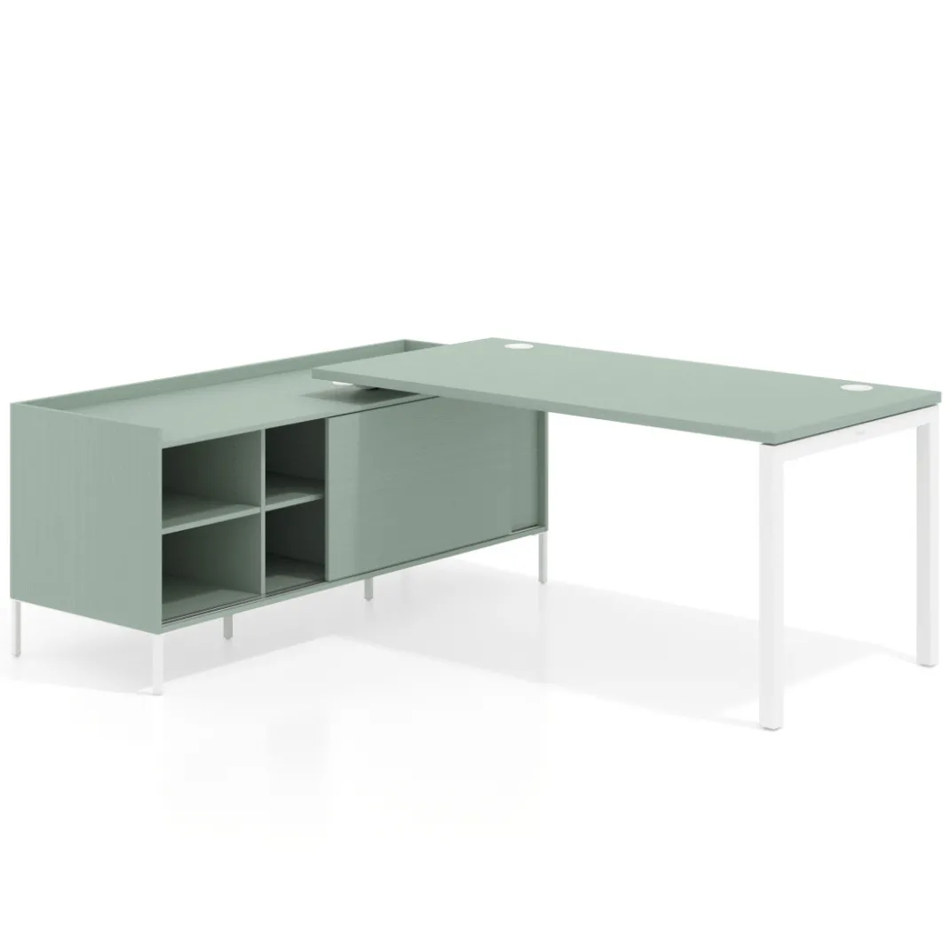 Mesa de oficina con pedestal estantes Kube fondo 80cm estructura blanca
