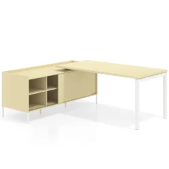 Mesa de oficina con pedestal estantes Kube fondo 80cm estructura blanca