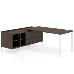 Mesa de oficina con pedestal estantes Kube fondo 80cm estructura blanca