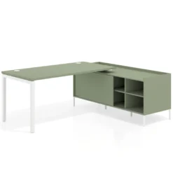 Mesa de oficina con pedestal estantes Kube fondo 80cm estructura blanca