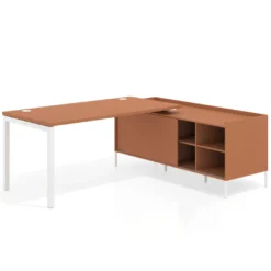 Mesa de oficina con pedestal estantes Kube fondo 80cm estructura blanca