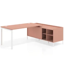 Mesa de oficina con pedestal estantes Kube fondo 80cm estructura blanca