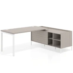 Mesa de oficina con pedestal estantes Kube fondo 80cm estructura blanca