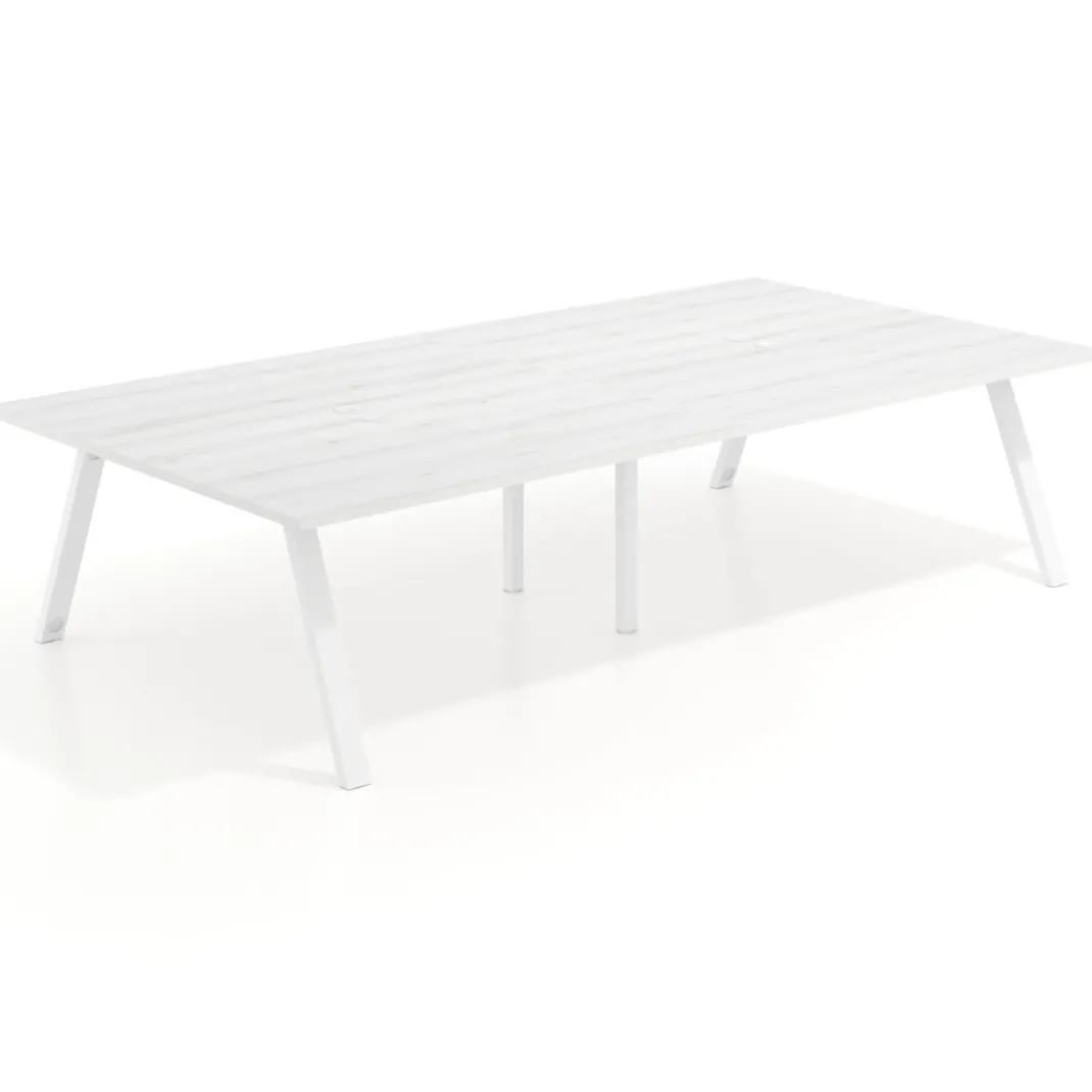 Mesa de oficina coworking doble UvePro fondo 166, cantos rectos, estructura blanca