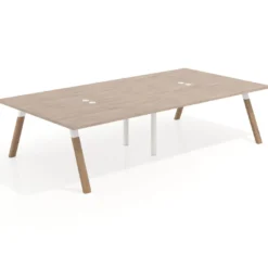 Mesa de oficina coworking doble UvePro fondo 166, cantos rectos, estructura blanca/madera