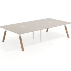Mesa de oficina coworking doble UvePro fondo 166, cantos rectos, estructura blanca/madera