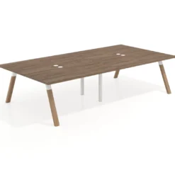 Mesa de oficina coworking doble UvePro fondo 166, cantos rectos, estructura blanca/madera