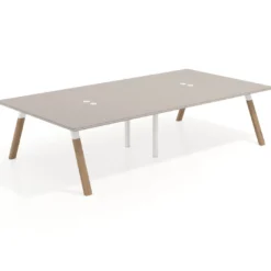 Mesa de oficina coworking doble UvePro fondo 166, cantos rectos, estructura blanca/madera
