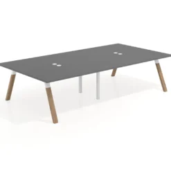 Mesa de oficina coworking doble UvePro fondo 166, cantos rectos, estructura blanca/madera