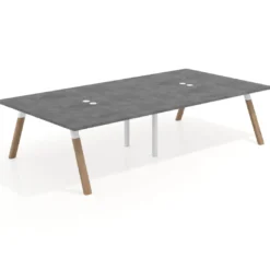 Mesa de oficina coworking doble UvePro fondo 166, cantos rectos, estructura blanca/madera