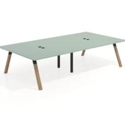 Mesa de oficina coworking doble UvePro fondo 166, cantos rectos, estructura negra/madera