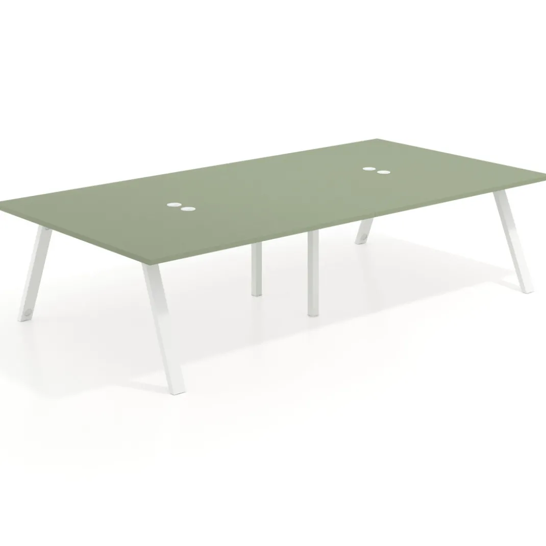 Mesa de oficina coworking doble UvePro fondo 166, cantos rectos, estructura blanca