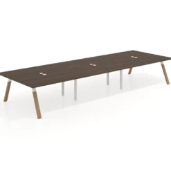 Mesa de oficina coworking triple UvePro fondo 166, cantos rectos, estructura blanca/madera