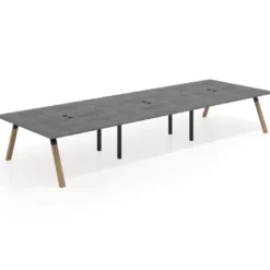 Mesa de oficina coworking triple UvePro fondo 166, cantos rectos, estructura negra/madera