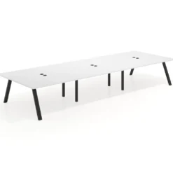 Mesa de oficina coworking triple UvePro fondo 166, cantos rectos, estructura negra