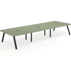 Mesa de oficina coworking triple UvePro fondo 166, cantos rectos, estructura negra
