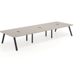 Mesa de oficina coworking triple UvePro fondo 166, cantos rectos, estructura negra